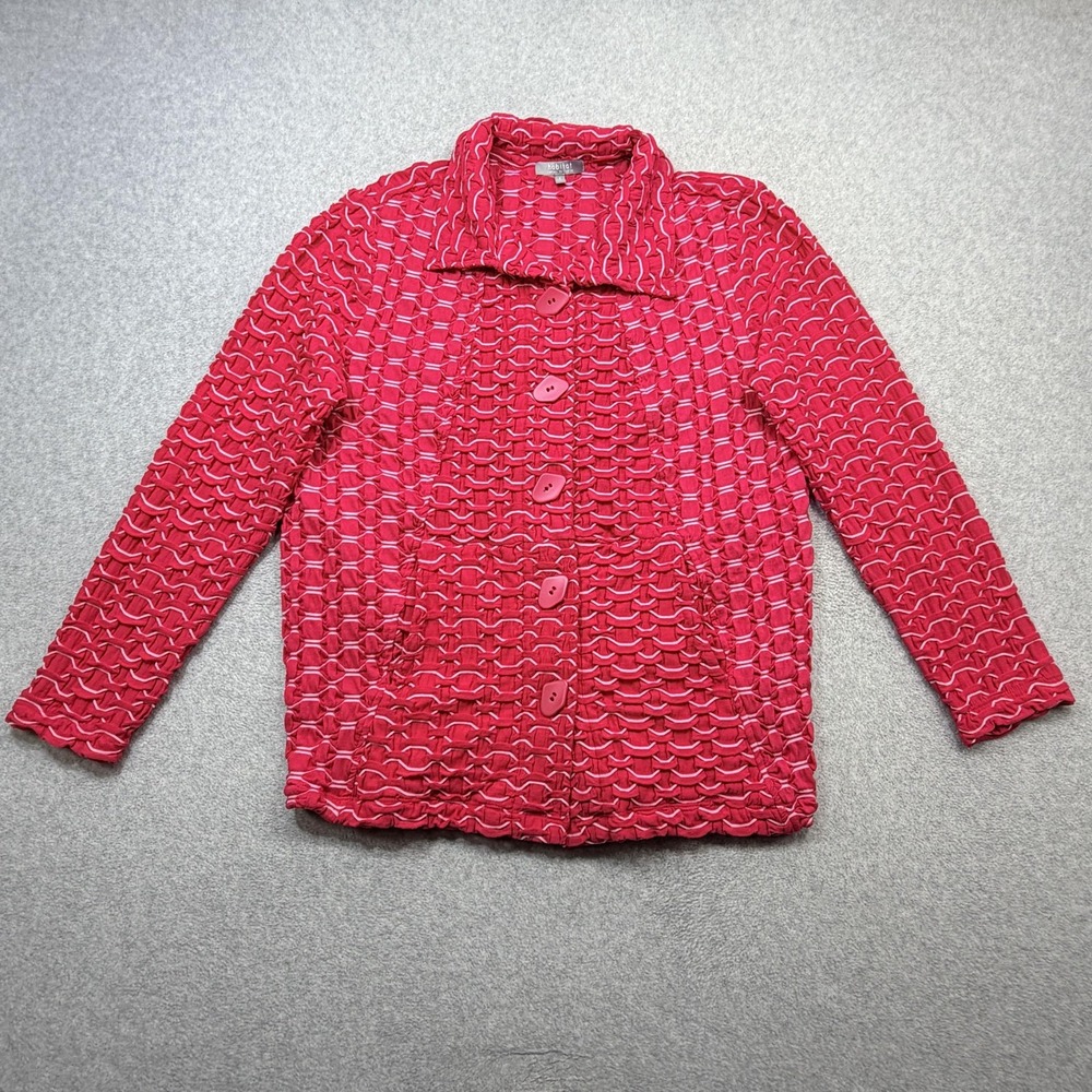 Habitat Seamed Pocket Jacket Womens Small Red Textured Knit Button Front Stretch
